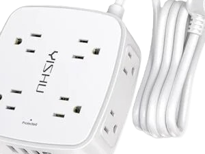 6 Ft Surge Protector Power Strip – 8 Widely Outlets with 4 USB Ports, 3 Side Outlet Extender with 6 Feet Extension Cord, Flat Plug, Wall Mount, Desk USB Charging Station, ETL,White