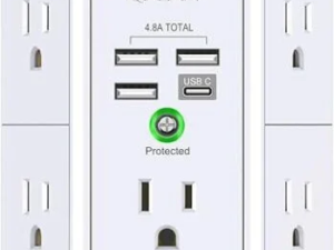 Wall Charger, Surge Protector, QINLIANF 5 Outlet Extender with 4 USB Charging Ports (4.8A Total) 3-Sided 1680J Power Strip Multi Plug Adapter Spaced for Home Travel Office (3U1C)