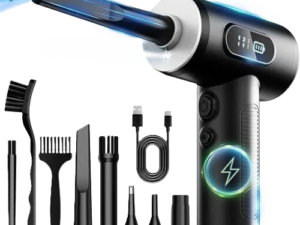 Compressed Air Duster-3 Gear Adjustable 100000RPM Electric Air Duster with LED Light, Rechargeable Cordless Air Blower for Keyboard Electric Devices Cleaning. Replaces Compressed Air Cans (Black)