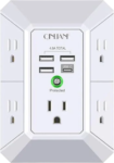 Wall Charger, Surge Protector, QINLIANF 5 Outlet Extender with 4 USB Charging Ports (4.8A Total) 3-Sided 1680J Power Strip Multi Plug Adapter Spaced for Home Travel Office (3U1C)