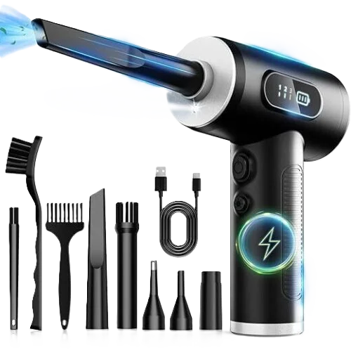 Compressed Air Duster-3 Gear Adjustable 100000RPM Electric Air Duster with LED Light, Rechargeable Cordless Air Blower for Keyboard Electric Devices Cleaning. Replaces Compressed Air Cans (Black)