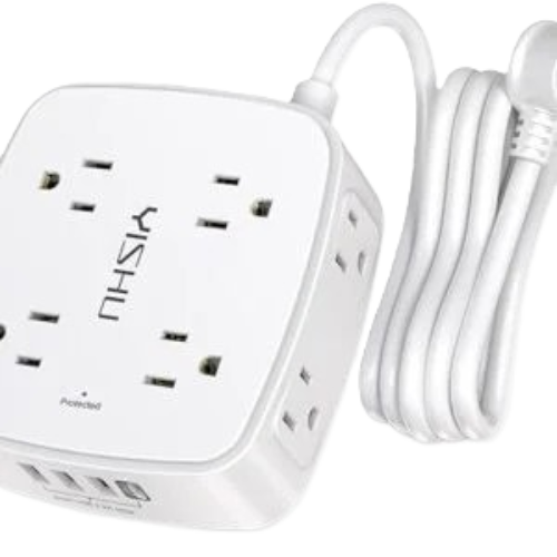 6 Ft Surge Protector Power Strip – 8 Widely Outlets with 4 USB Ports, 3 Side Outlet Extender with 6 Feet Extension Cord, Flat Plug, Wall Mount, Desk USB Charging Station, ETL,White