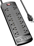 Power Strip, ALESTOR Surge Protector with 12 Outlets and 4 USB Ports, 6 Feet Extension Cord (1875W/15A), 2700 Joules, ETL Listed, Black