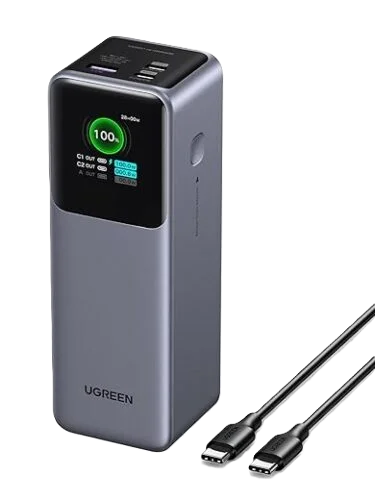UGREEN Nexode Power Bank 20000mAh 130W Portable Charger 72Wh PD Fast Charging 3-Port USB C Battery Pack with TFT Smart Display for MacBook/iPad/iPhone 17/16/Samsung S24 and More